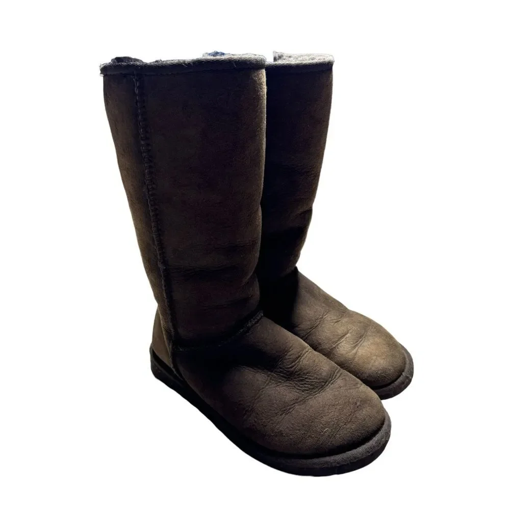 UGG Women's Classic Tall Boots Brown Sherpa Lined Sheepskin Leather Size 6.5
